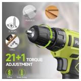 PULITUO 12V Green Cordless Drill Set Power Drill Kit with Battery and Charger,electric drill home improvement,3/8-Inch Keyless Chuck,Built-in LED,21+1 Torque Setting small drill