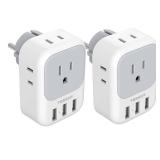 TESSAN Type E F Plug Adapter 2 Pack, Germany France Power Adapter, Schuko Outlet Converter with 4 AC Outlets 3 USB Ports, Travel Adaptor for US to Europe EU Spain Iceland Korea Russia German French