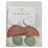 Semi-circle Round Shape With Black Dot Pattern Dangle Earrings Polymer Clay Texture Simple Style Trendy Female Gift