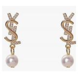 Silver Needle Temperament Letter S Simple Pearl Earrings High Sense Diamond Earrings Female