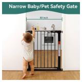 BABELIO 27-30 Inch Narrow Easy Install Baby Gate, Fit for Small Stairs and Doorways, Auto-Close Design,Pressure Mounted Gate with Door for Child and Pets, NO Extensions,Black