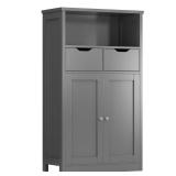 Shintenchi Floor Storage Cabinet, Bathroom Storage Organizer with Doors and Drawers, Freestanding Side Cupboard Pantry with Adjustable Shelf for Bathroom/Kitchen/Livingroom, Gray