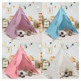 Wesnoy 4 Pcs Teepee Tent for Kids Tent Indoor Foldable Toddler Play Tent Cotton Canvas Sleepover Tents Childrens Tent for Girls Boys Outdoor Playhouse Room Camping Study Read Play Game, 4 Colors - Ret