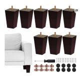 TURSTIN Set of 8 Furniture Legs 4 Inch Square Solid Wood Couch Legs Replacement Sofa Legs Mid Century Furniture Feet for Armchair Bed Dresser Cabinet Include Installation Hardware, Brown