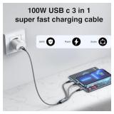 A 100W USB C Multi Charging Cable [0.5M] 3 in 1 Charging Cable with E-Mark Chip, USB C [100W]+Lightning[27W]+Micro[10W] for Samsung S23,iPad Pro, iPad Mini, MacBook Pro/Air/iPhone14 13 12 12