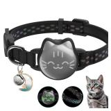 Waterproof Airtag Cat Collar, Breakaway Cat Airtag Collar with Luminous & Reflective Fish Pattern, Lightweight Kitten Collar for Apple Air tag, Hidden GPS Tracker Holder for Cats, Kittens(9-13")