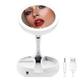 Lighted Makeup Mirror with Magnification, 1x/10x Magnifying 21 Led Lights Travel Makeup Mirror, Double Sided Compact Mirror with Light, Vanity Mirror with Lights for Makeup Desk and Travel