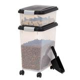 IRIS USA Dog Food Storage Container, 30 lbs & 11 lbs Combo, Cat Food Storage Container, Dog Treat Container, Airtight, Stackable, 2-Cup Scoop, Wheels, Easy Mobility, Black