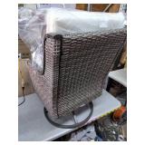 Hampton Bay Outdoor Wicker Swivel Chair In Grey With A White Cushion