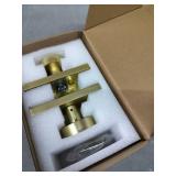 HIEMEY Privacy Gold Door Knob Interior, Satin Brass Door Knobs with Lock, Modern Round Door Handles for Bedroom Bathroom,Rectangle Rosette