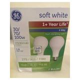 GE 2pk 30/70/100W 3 Way Long Life Incandescent Light Bulb White