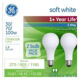 GE 2pk 30/70/100W 3 Way Long Life Incandescent Light Bulb White