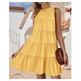 Okiwam Halter Neck Dress Sleeveless A-Line Tiered Ruffle Going Out Dress Solid Maternity Dress for Photoshoot-XL Yellow