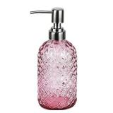 Bathroom & Kitchen Glass Hand and Dish Soap Dispenser with 304 Rustproof Stainless Steel Pump (Pink)