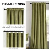 MIULEE Velvet Curtains 90 inches 2 Panels - Luxury Room Darkening Curtains for Bedroom Living Room Thermal Insulated Super Soft Window Drapes Rod Pocket & Back Tab, Moss Green, W52 x L90 inch