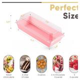 50 Pack Bakery Boxes - Small Dessert Boxes To Go - Paper Mini Cake Boxes, Clear Treat Boxes, Disposable Cookie Cake Slice Containers for Charcuterie, Strawberry, Baked Goods Packaging, Food (Pink)