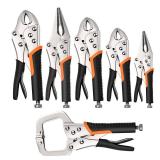 NOEAIKE Locking Pliers Set,6-Pack Vice Grips Pliers Set,5"/7"/10"Curved Jaw Locking Pliers,6-1/2"& 9-1/2" Needle Nose Vise Grips Pliers and 6" Grip C-Clamp for welding,Metal Bending,Woodworking