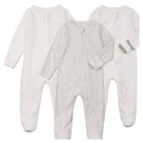 Aablexema Baby Footie Pajamas with Mittens - 2Pcs Infant Footed Sleeper Cotton Sleepwear Outfits(9-12m, White/Grey/Dot)