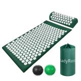 Acupressure Mat and Pillow Set with Oxford Bag, for Neck Back Pain, Muscle Relaxation Stress Relief, Relieve Sciatica and Pain Relief Set (Green)