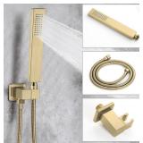 New POP SANITARYWARE Brushed Gold Shower System w/ Tub Spout Wall Mounted 8” Shower Head and Handle Set w/  Handheld 3 Function Tub and Shower Trim Kit with Valve