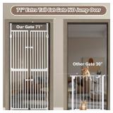 Ulifemate 71" Extra Tall Cat Gate, 33.86-35.43" Wide Auto Close Cat Gate, 1.34" Extra Narrow Gap, No Drilling Pressure Mount Design, Innovation Double Opening Pet Gate (Cream White)