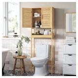 SONGMICS Over The Toilet Storage Cabinet, Bathroom Cabinet with Adjustable Inside Shelf and Bottom Stabilizer Bar, Space-Saving Toilet Rack, Cloud White UBTS010W01 - Retail: $75.12