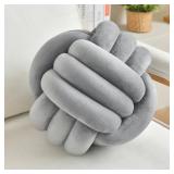 LUSJNGE Decorative Throw Knot Pillow Ball for Home Chair Sofa Aesthetic Round Velvet Knotted Pillow Cushion (Light Grey, 8.7 inches)