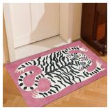 Pink Tiger Rug for Bathroom Door Mats 2x3 ft Boho Funky Tiger Carpet for Kids Room Small Area Rug for Bedroom Washable Cartoon Cute Floor Mats