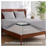 Bedsure Deep Pocket Queen Sheets Set - Fits Mattresses Up to 21" Thick, 4 Piece Air Mattress Sheets with Deep Pocket, Moisture Wicking Soft Cooling Bedding Sheets & Pillowcases, Light Grey