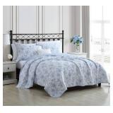 Laura Ashley Home - King Quilt Set, Reversible Floral Cotton Bedding with Matching Shams, Home Decor for All Seasons (Walled Garden Blue, King) - Retail: $104.5