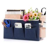 Lilithye Bedside Caddy Bedside Organizer Bedside Storage Caddy with Fixed Straps and Water Bottle Holder for Home College Dorm Bunk Bed Hospital Bed Crib Bed Rails (Navy Blue)