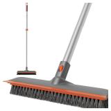 eazer Floor Scrubber Brush, 2-in-1 Deck Scrubber Brush with Long Handle, Soft & Hard Bristle Brush for Cleaning Concrete, Squeegee Broom for Floor,Bathroom Garage,Kitchen,Wall,Tile and Swimming Pool.