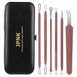 JPNK Blackhead Remover Tool Comedones Extractor Acne Removal Kit for Blemish, Whitehead Popping, 6 Pcs Zit Removing for Nose Face Tools with a Leather Bag (Pink)