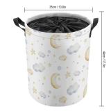 LynaRei Baby Laundry Basket Cartoon Cute Kids Laundry Hamper Drawstring Round Collapsible Toys Clothes Storage Organizer Moon and Stars Decor for Boys Girls Bedroom Nursery