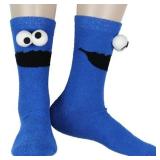 Bioworld Sesame Street Socks 3D Eyes Cookie Monster Adult Chenille Fuzzy Plush Crew Socks For Men Women 1 Pair