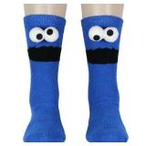 Bioworld Sesame Street Socks 3D Eyes Cookie Monster Adult Chenille Fuzzy Plush Crew Socks For Men Women 1 Pair