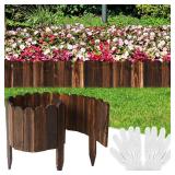 Bucherry 1 Pcs Wood Garden Edging Border Fence with White Gloves Wooden Fence Landscape Wood Border Edging for Garden Yard Pathway Outdoor Patio Decoration 8 x 47 Inches