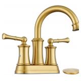 Hangoro Bathroom Faucet, 2 Lever Handles Centerset Faucets for Bathroom Sink, Touch On Bathroom Faucets w/Pop Up Drain for Vanity, Lavatory, Bathroom or Sink, Brush Gold(L2303-BG) - Retail: $83.16