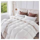 CYMULA Feather Down Comforter Queen Size - All Season Duvet Insert with Luxurious Down Fill - 8 Corner Tabs and Machine Washable with 100% Cotton Cover - White 90 x 90 Inch