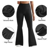 SUUKSESS Women Seamless Scrunch Butt Lifting Flare Leggings High Waisted Tummy Control Yoga Pants (Solid Black,Medium)