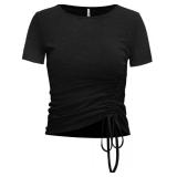 Workout Tops for Women Short Sleeve Athletic Yoga Shirts Fitted Side Drawstring Ruched(Black-047,XL)