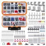 TOPFORT 187/343pcs Fishing Accessories Kit, Including Jig Hooks, Bullet Bass Casting Sinker Weights, Fishing Swivels Snaps, Sinker Slides, Fishing Set with Tackle Box