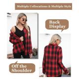 Deer Lady Plaid Flannel Shirts for Women Buffalo Plaid Shirts Oversized Long Sleeve Casual Button Down Blouse Top Red Large