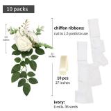 DreamBuilt Wedding Aisle Decorations for Wedding Ceremony Set of 10 Pew Flowers for Church Chair Decorations Party Decor with Artificial Flowers Eucalyptus and Ribbons White