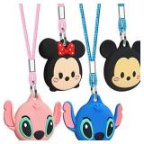 Airtag Silicone Holder AirTag Holder for Kids [ 4 Pack ] Cute Cartoon Air tag Necklace Keychain for Kids & Adults, Soft Silicone Cover for AirTags with Key Ring - Black, Blue