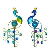 Viveta Pathway Lights Solar Powered, Waterproof Peacock Garden Decor - Metal Peacock Solar Lights for Outdoor Yard Lawn Walkway Driveway, 2Pack