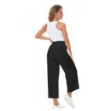 BXZUSIO Womens Linen Pants Wide Leg High Waisted Drawstring Casual Loose Pants with Pockets