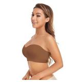 Lusait Strapless Bra for Women Non-Slip Silicone Padded Bandeau Bra Wireless Tube Top Bra Brown L