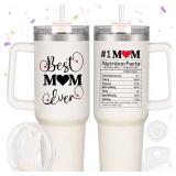 LiqCool Mom Birthday Gifts - 40 Oz Best Mom Ever Tumbler Gifts for Mom from Daughter Son, Unique Popular Birthday Gifts Ideas for Mom Wife, Happy Birthday Gift Cup for Mom Women(Cream)