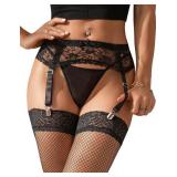 Women Plus Size Garter Belt Black Lace Mesh Suspender Belt Set 4 Vintage Metal Clips Garter Belts for Stockings